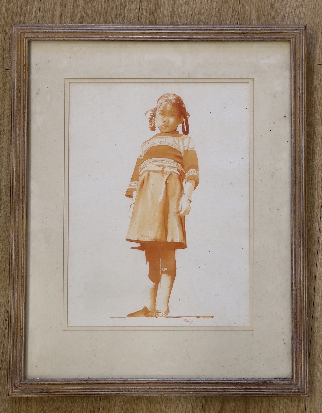 Rob Fairley (Scottish, 1953-), watercolour, 'Girl standing on a wall, Kuldi Ghor', signed and dated '91, 43 x 32cm